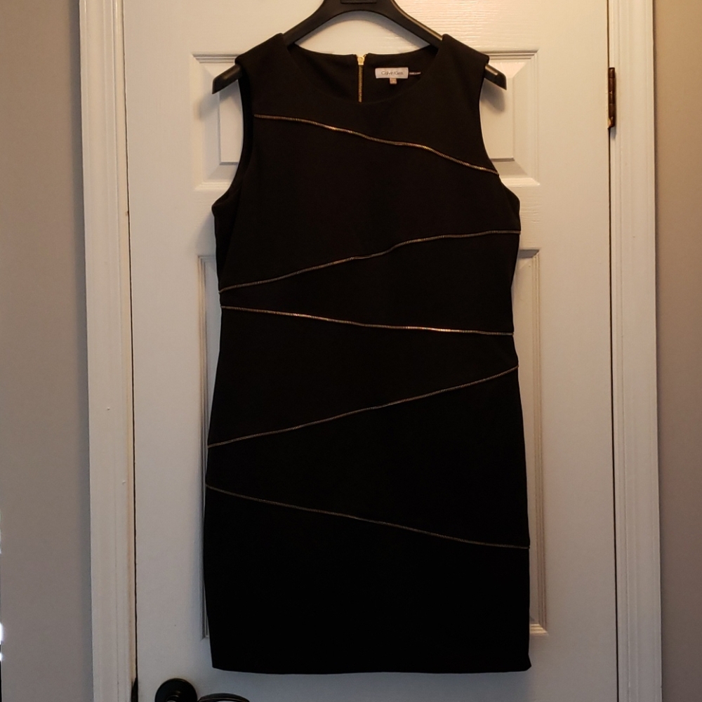 Calvin Klein black dress with gold zipper design